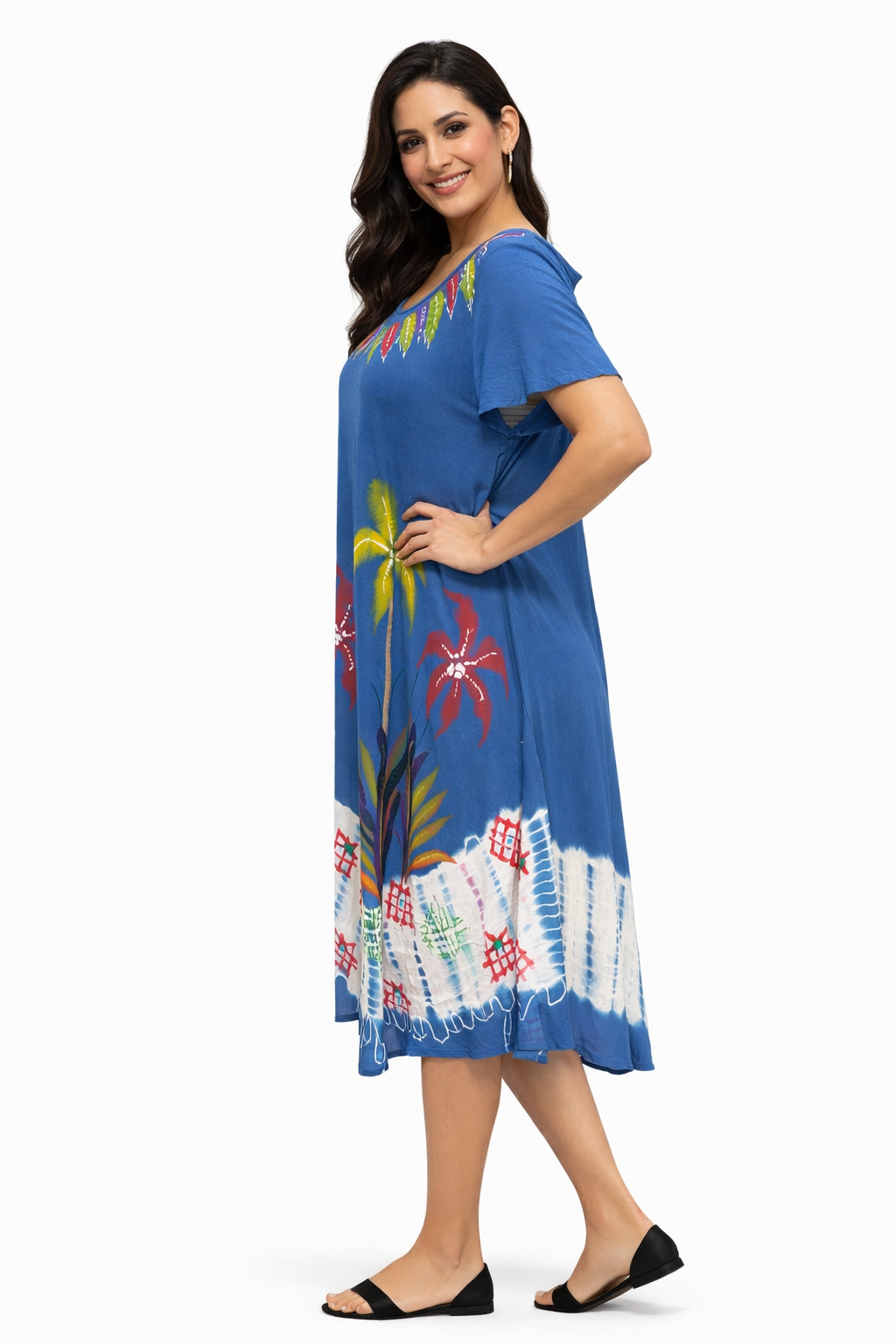 Vestido de Dama Estampado Azul Floreado con mangas