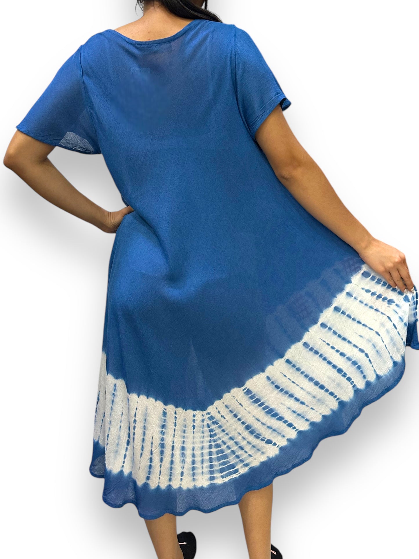 Vestido de Dama Estampado Azul Floreado con mangas