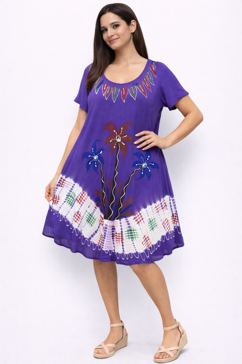 Vestido de Dama Estampado Morado Floreado con mangas