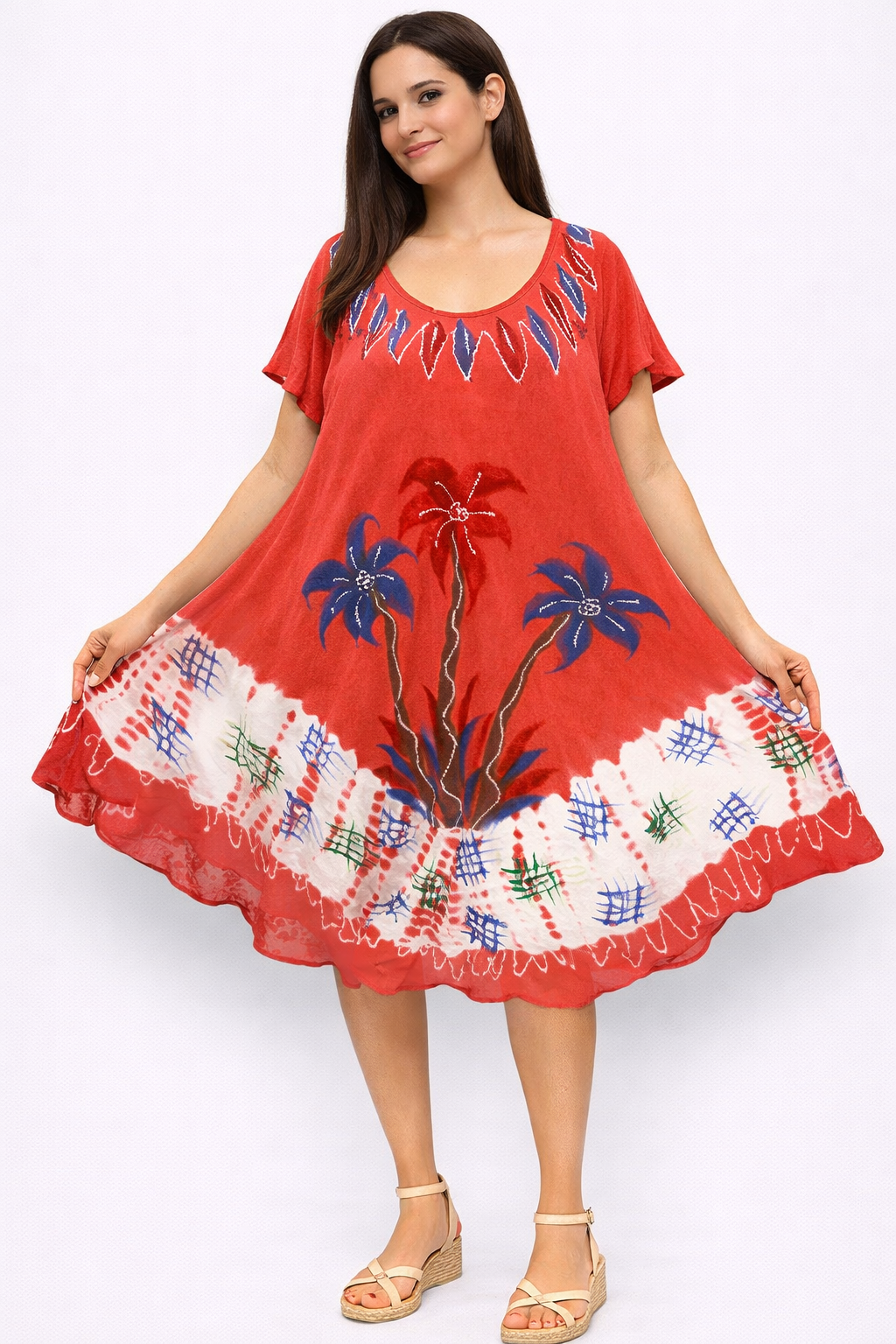 Vestido de Dama Estampado Rojo Floreado con mangas