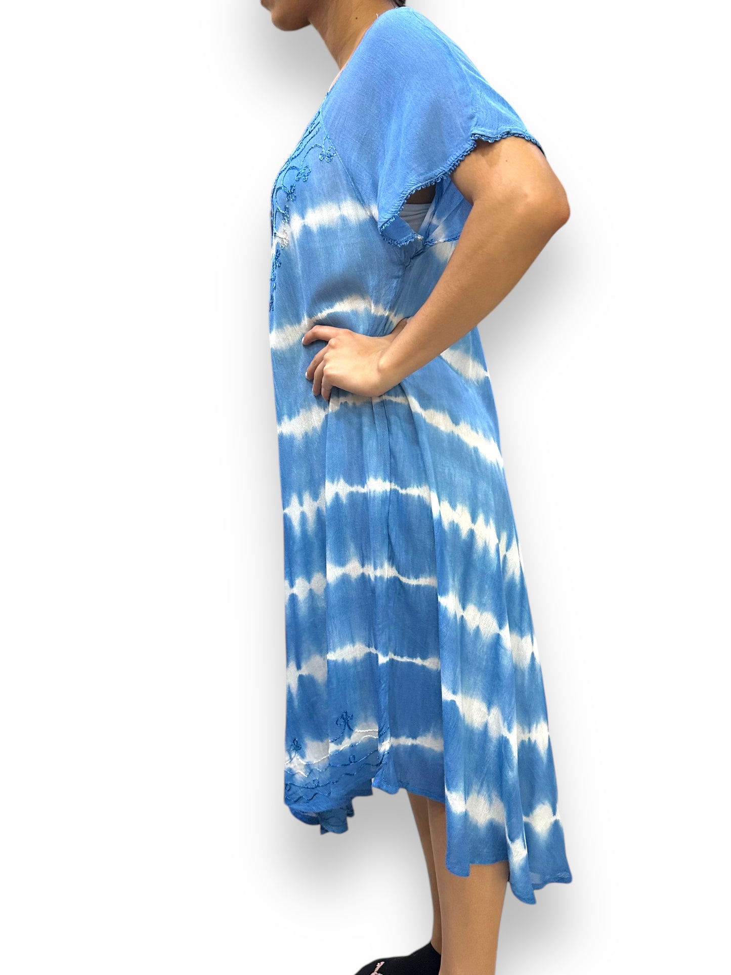 Vestido de Dama Azul Veteado con mangas