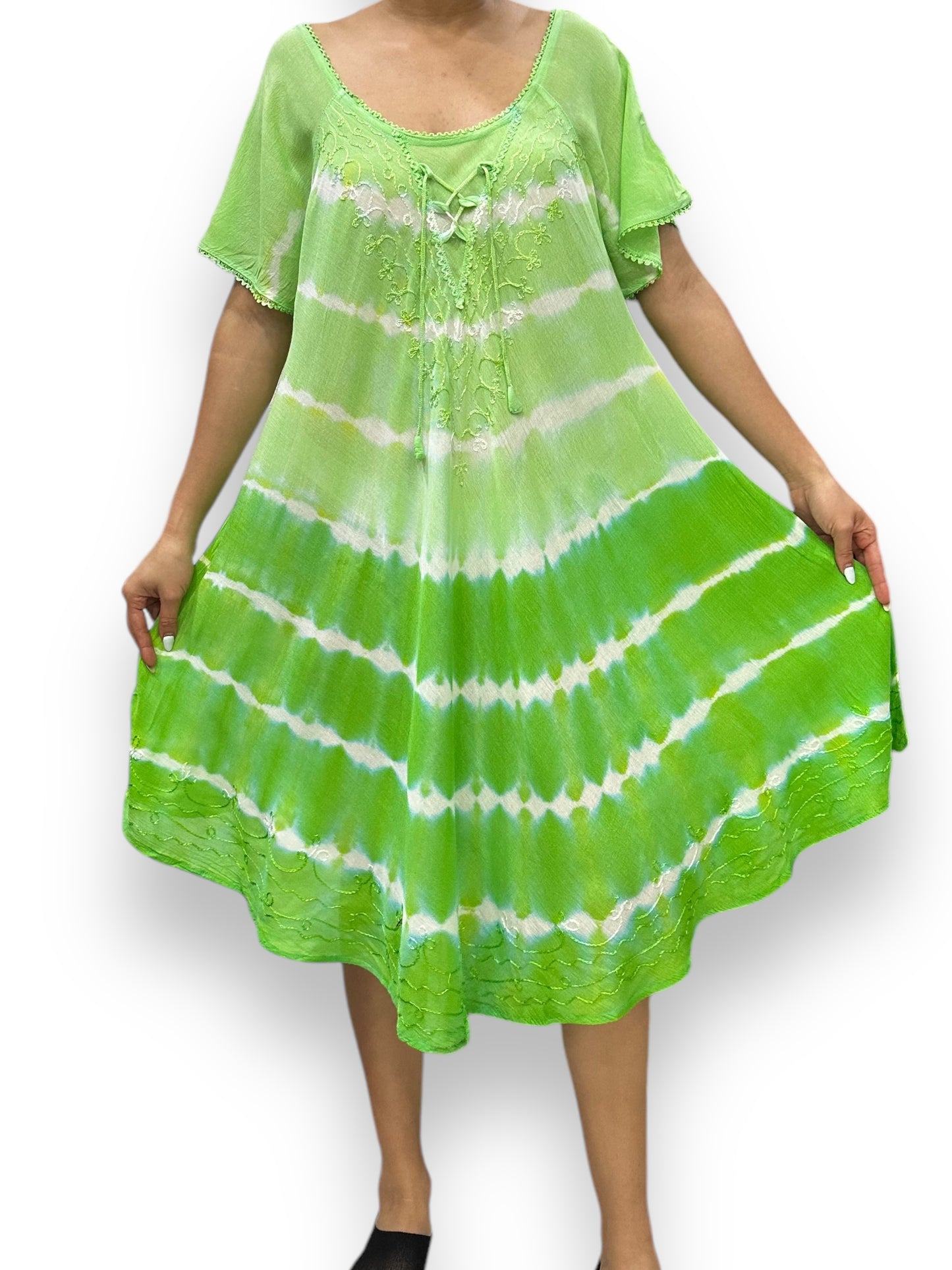 Vestido de Dama Verde Veteado con mangas