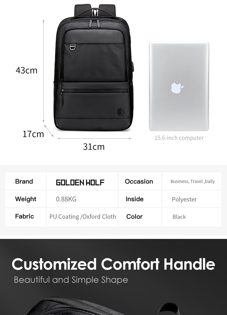 Bulto Mochila de Viaje Morral Golden Wolf Negro 15,6'' Capacidad 30 Litros