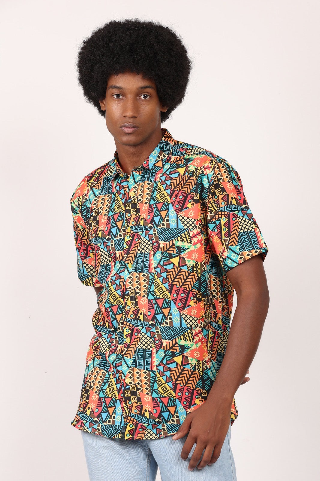Camisa de Hombre Afrocaribeño de Botones