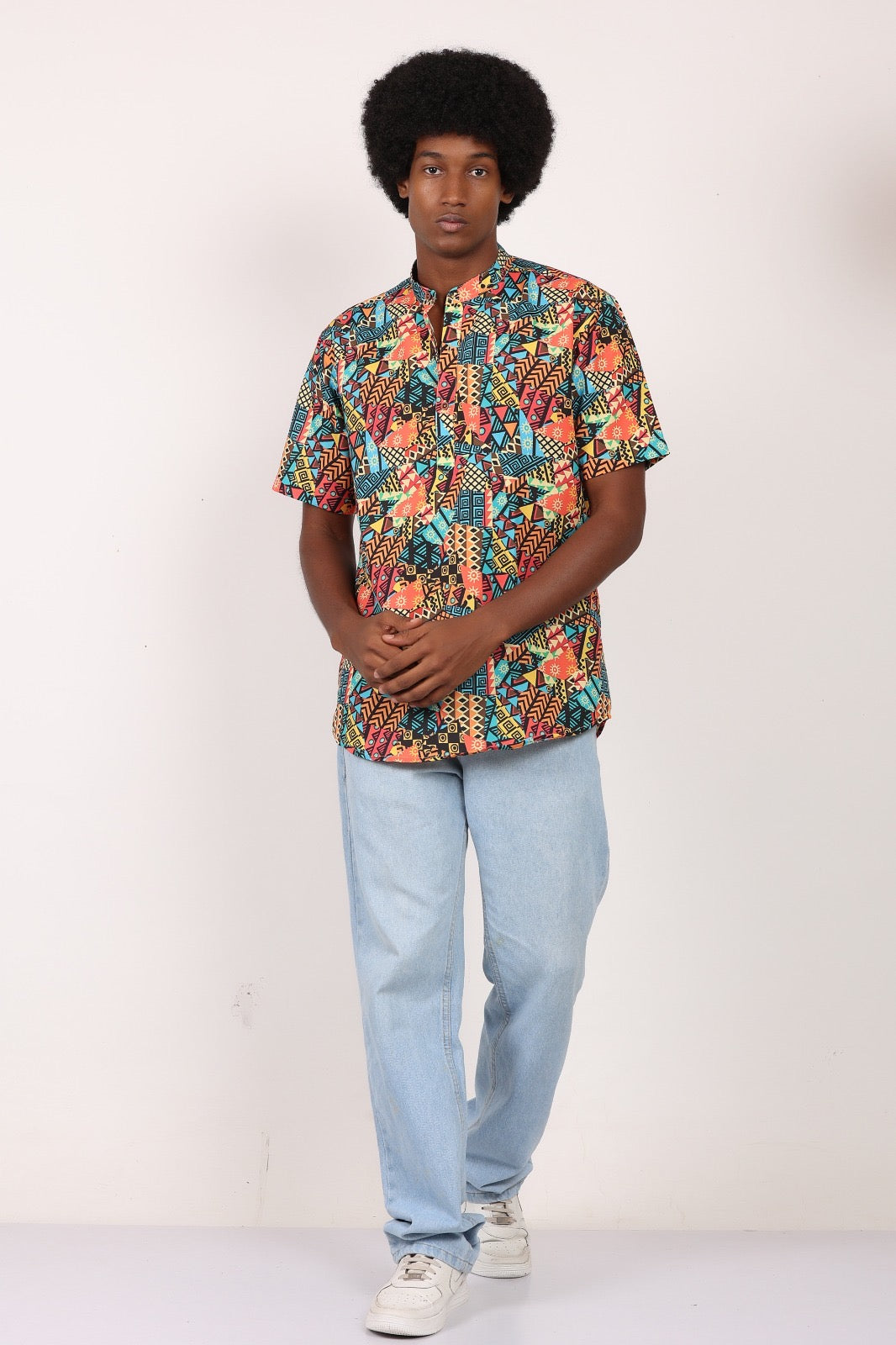Camisa de Hombre Afrocaribeño de Botones Cuello - Moda Afrodescendiente