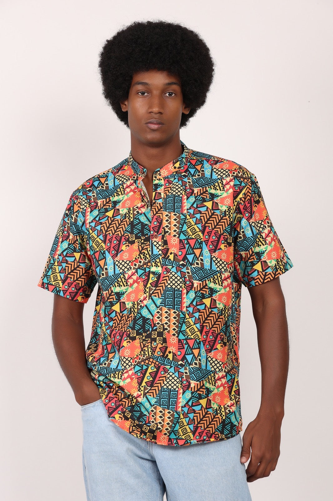 Camisa de Hombre Afrocaribeño de Botones Cuello - Moda Afrodescendiente
