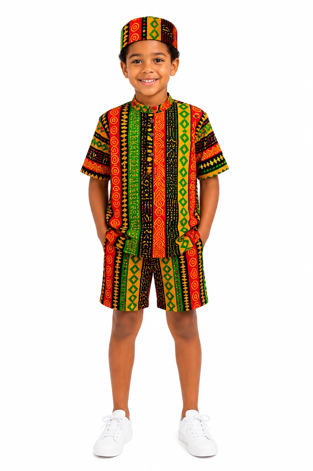 Traje de Niño Afrocaribeño Combo Camisa + Short + Kufi