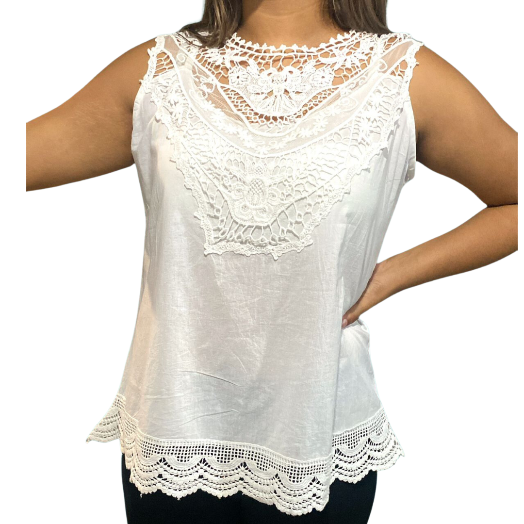 Blusa Blanca de Dama sin mangas CT303