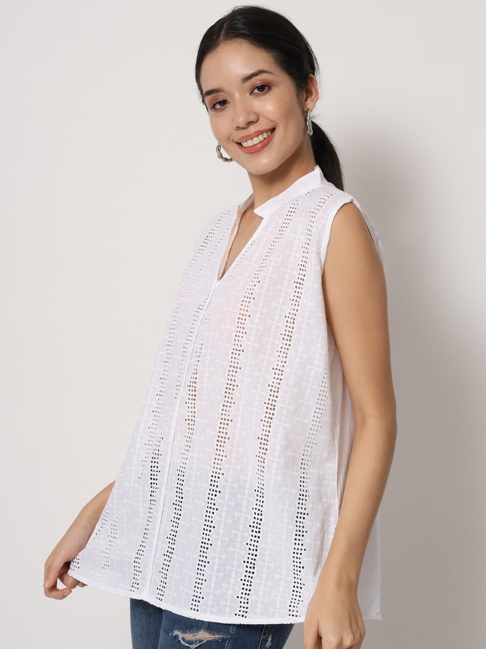 Blusa Blanca de Dama sin mangas CT30702