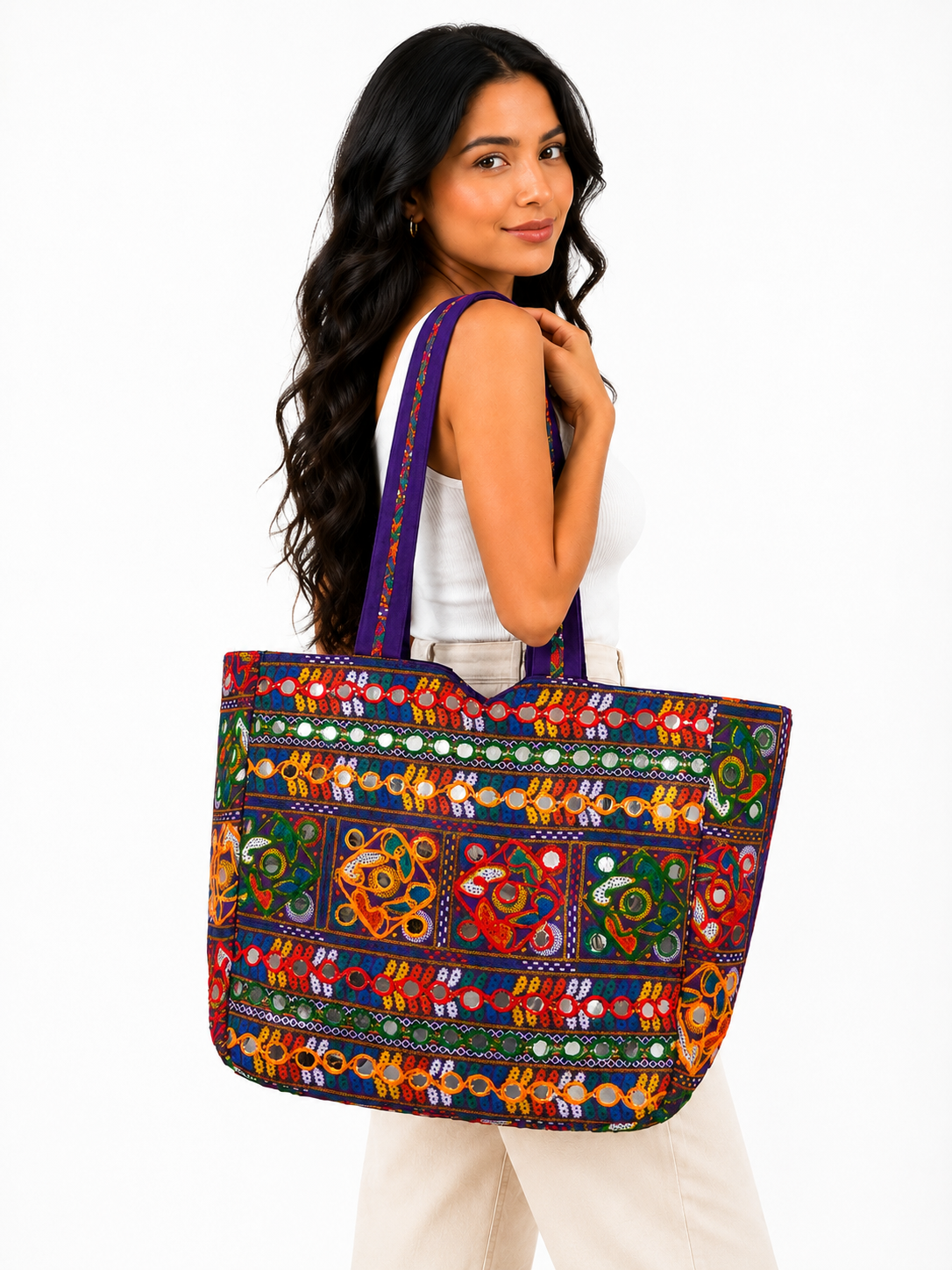Bolso Bohemio Azul Bordado Creativo