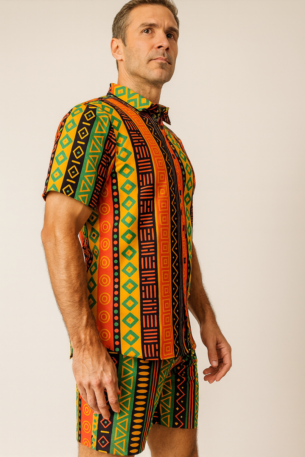 Set Conjunto Traje Afrodescendiente de 2 Piezas para Hombre (Camisa + Short) Afrocaribeño