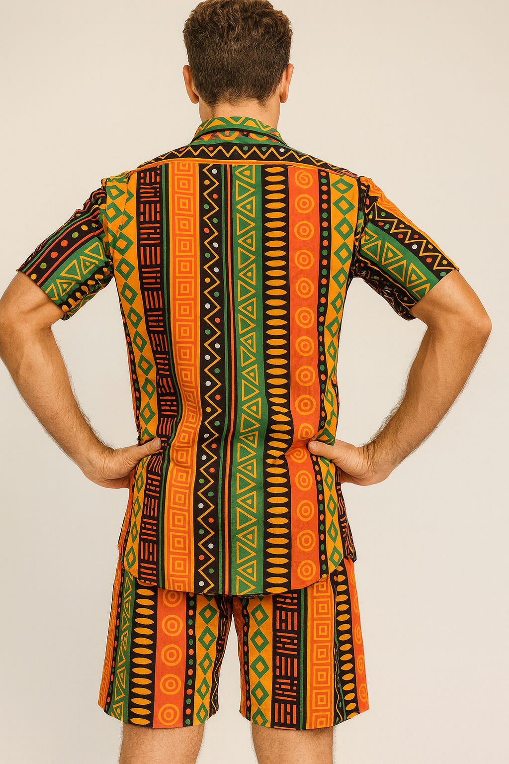 Set Conjunto Traje Afrodescendiente de 2 Piezas para Hombre (Camisa + Short) Afrocaribeño