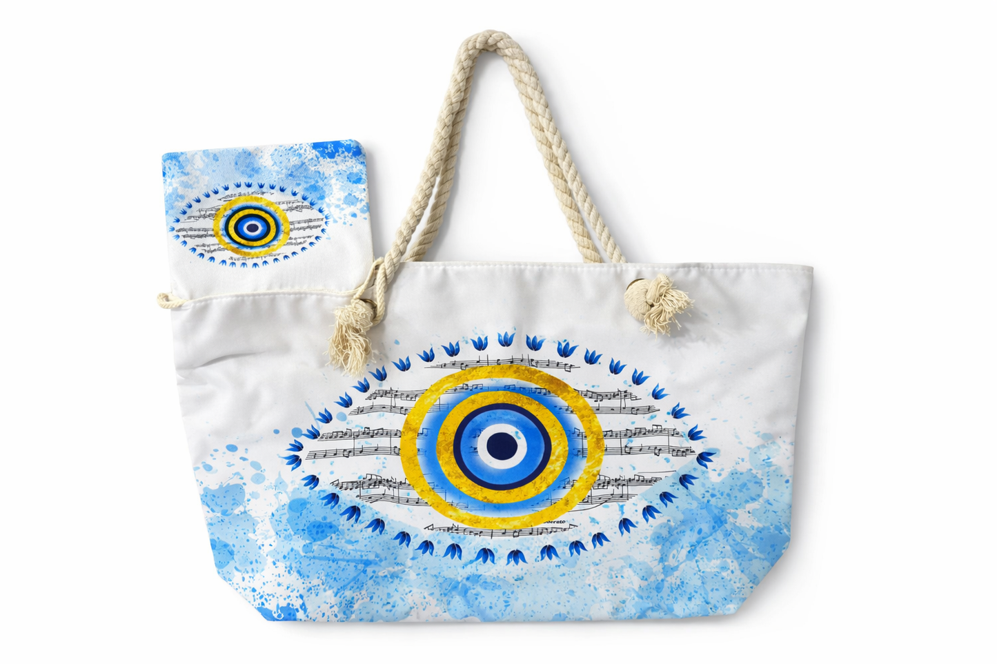 Large Handbag and Wallet Set with Evil Eye Print