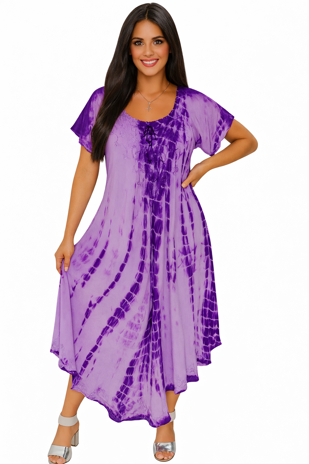 Purple and Lilac Tie-Dye Dress with Sleeves | One Size