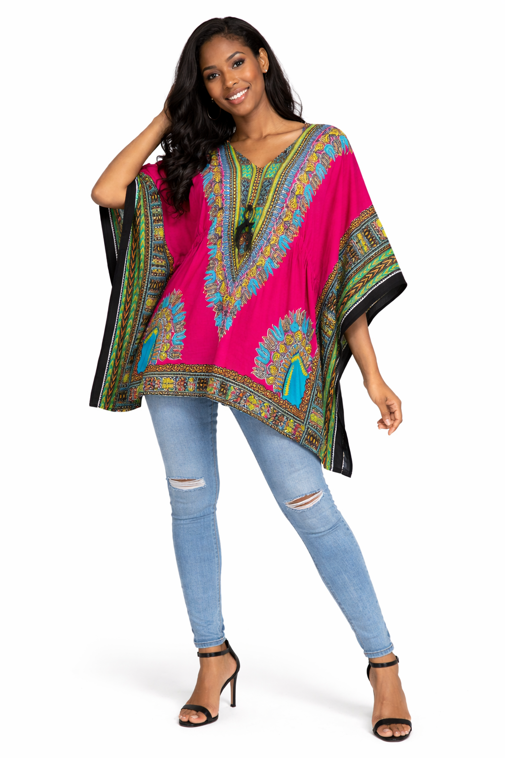 Blusa Kaftán Fucsia Estilo Africano Multicolor
