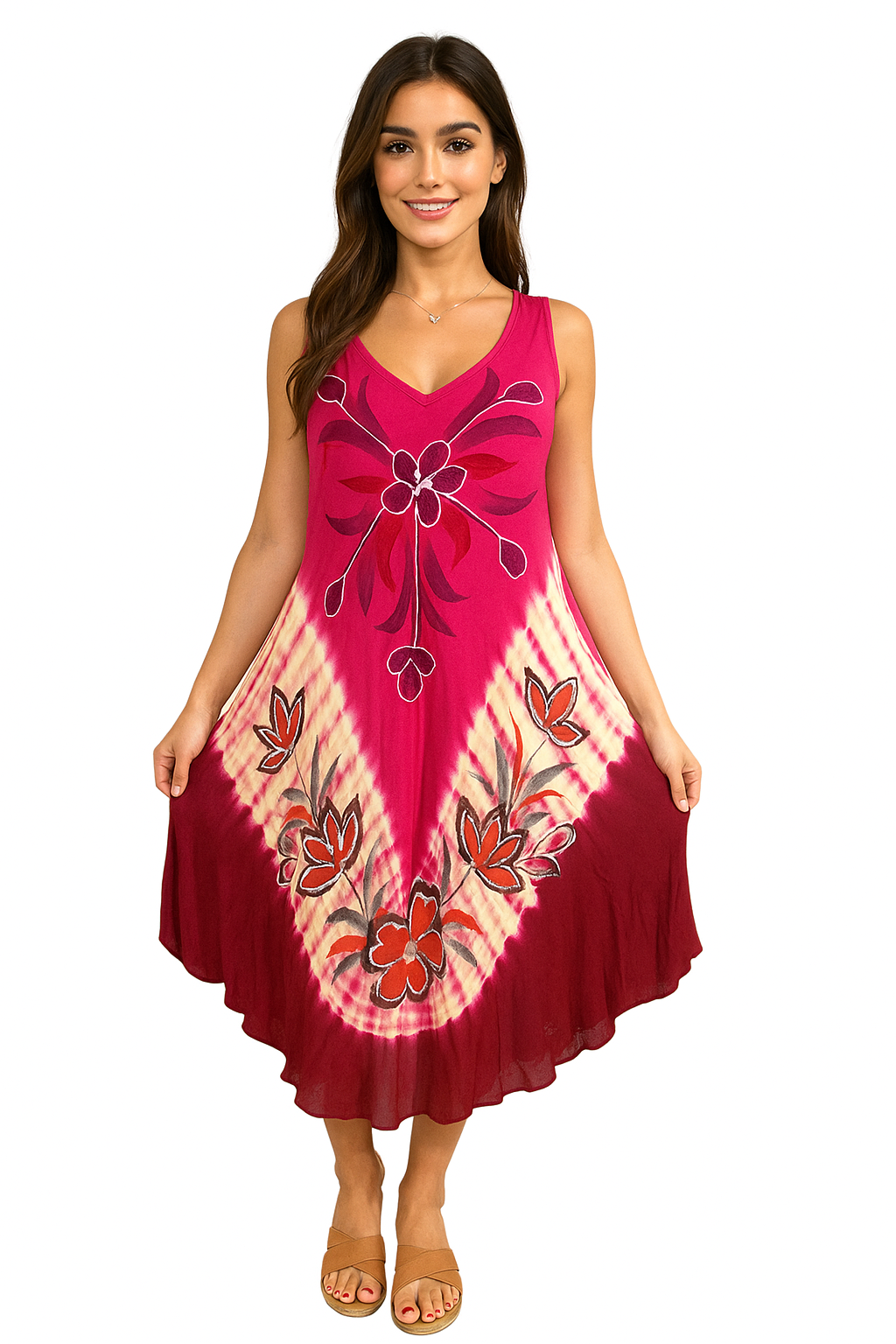 Vestido Riya Fucsia Con Rojo