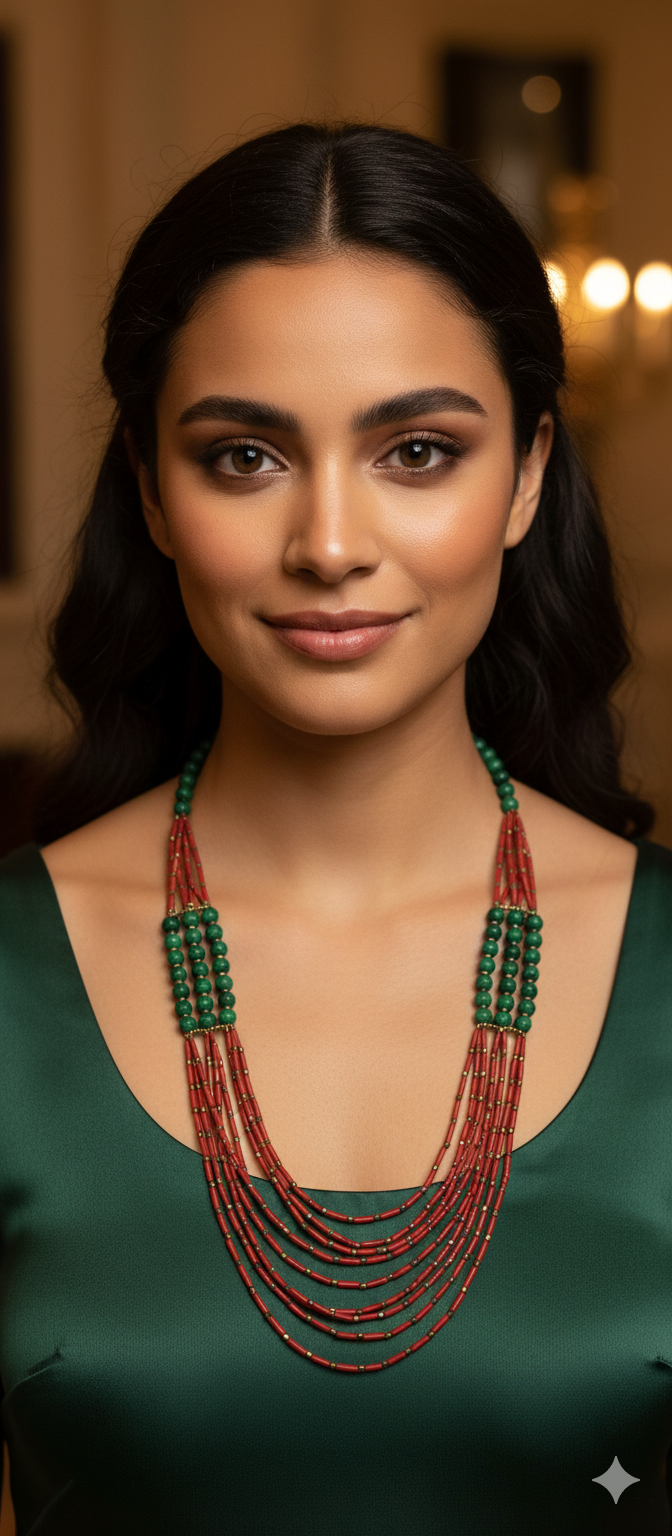 Multistrand Turquoise and Red Necklace