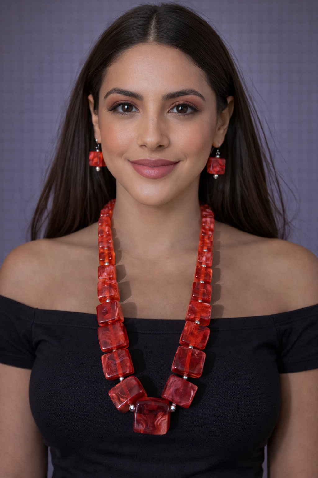 Collar y Aretes Rojo Rubí