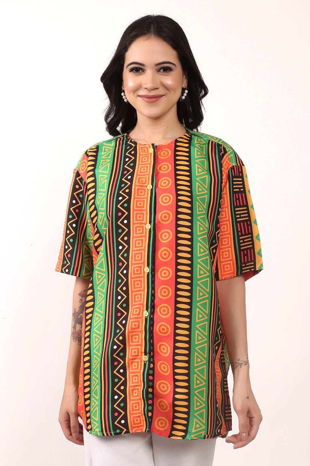 Blusa Afrocaribeña de Dama con botones