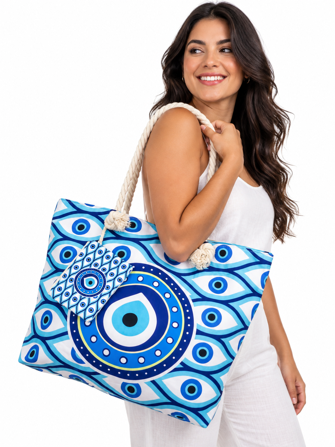 Set de Bolso Grande y Monedero Ojo Turco Azul