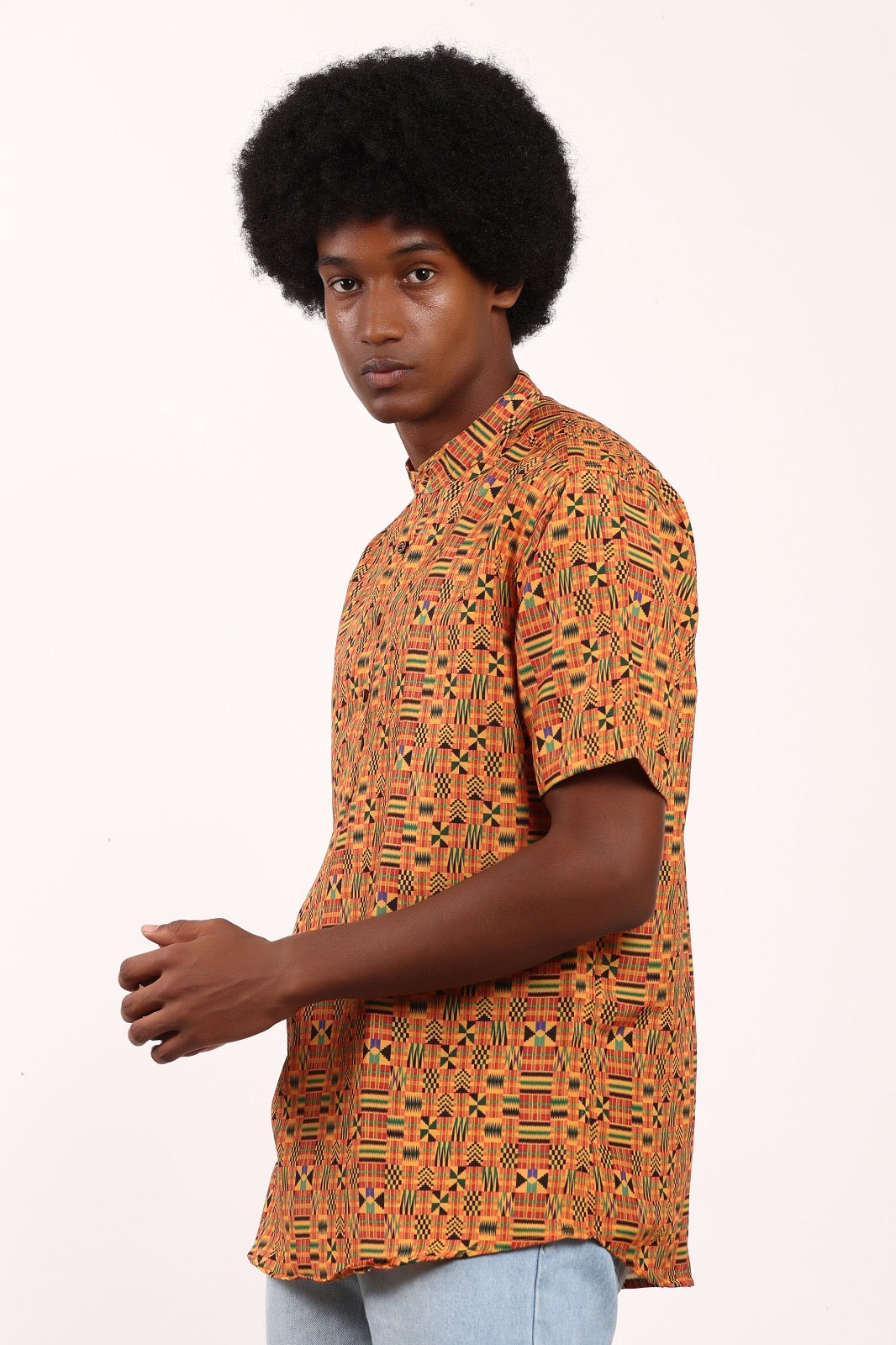 Camisa de Hombre Afrocaribeño de Botones Cuello Chino