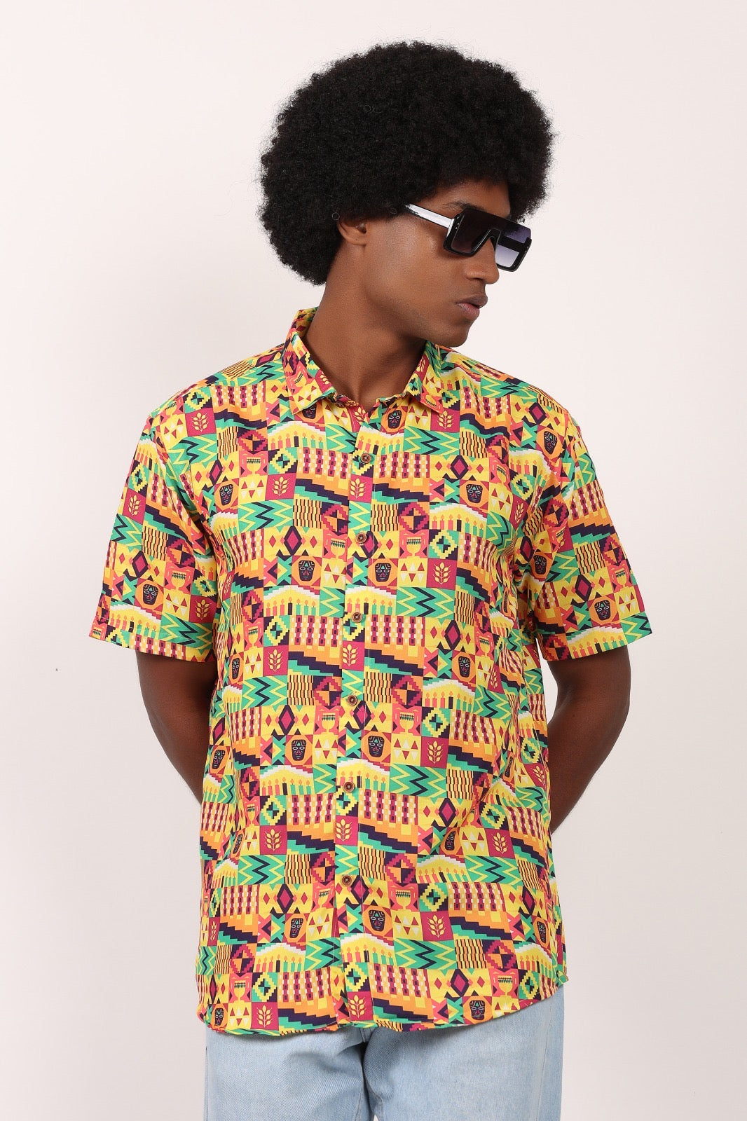 Camisa de Hombre Afrocaribeño de Botones