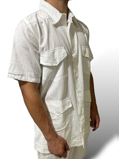 Camisa Blanca Guayabera de Hombre Manga Corta