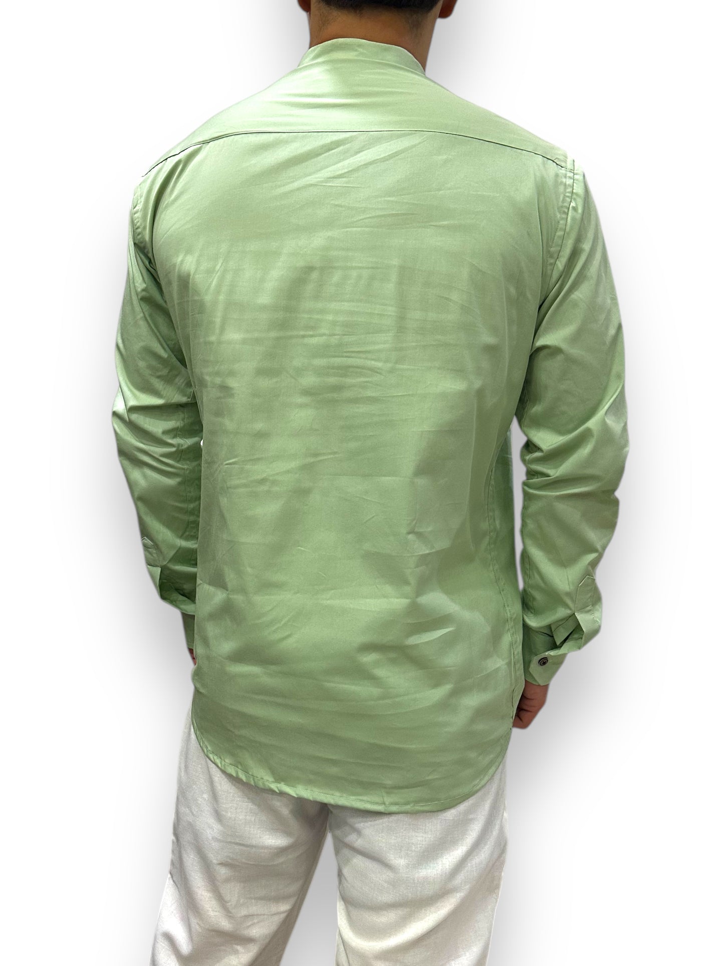 Camisa Verde Claro de Hombre Mangas Largas Cuello Chino