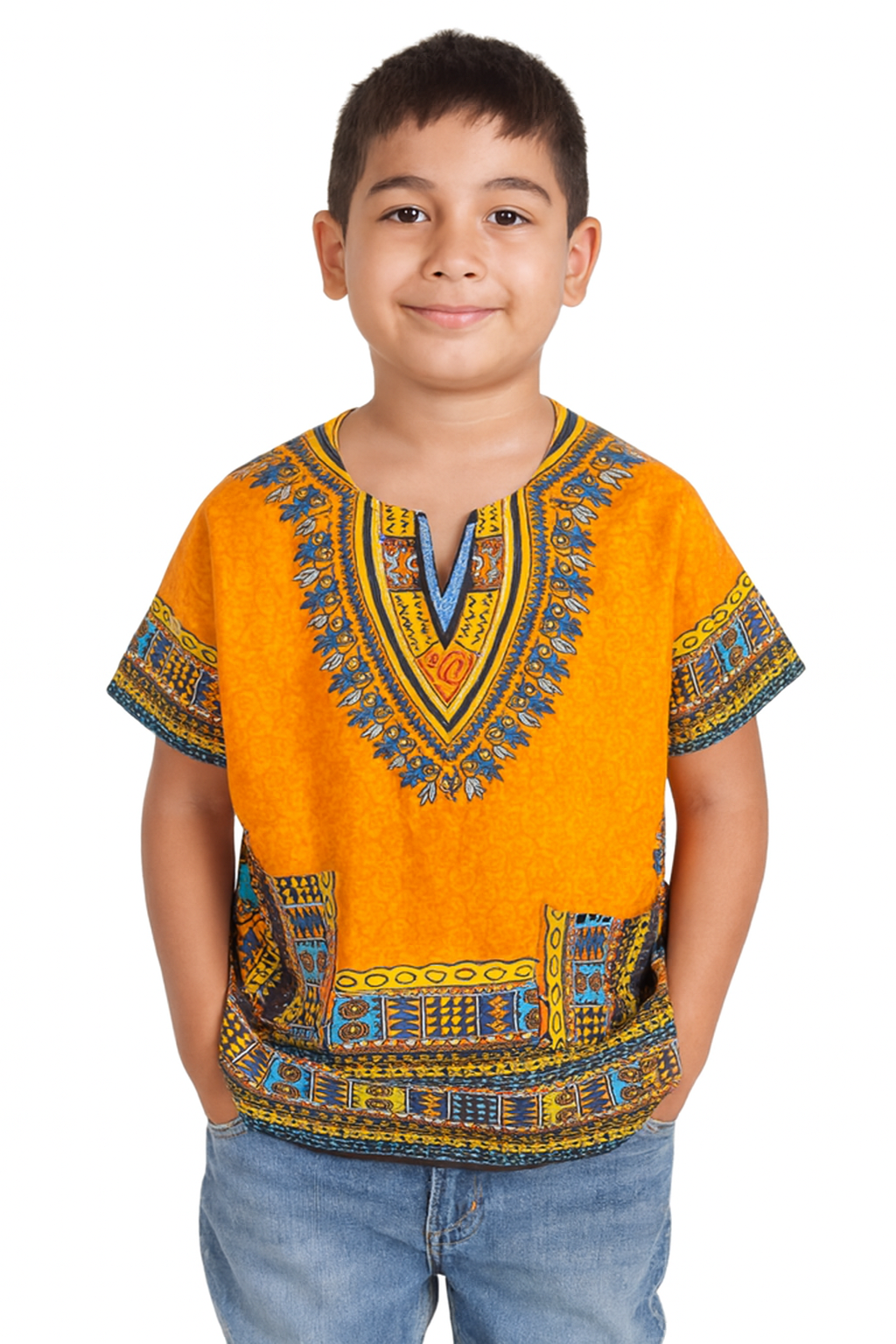 Camisa Juvenil con Estampado Afrocaribeño Naranja