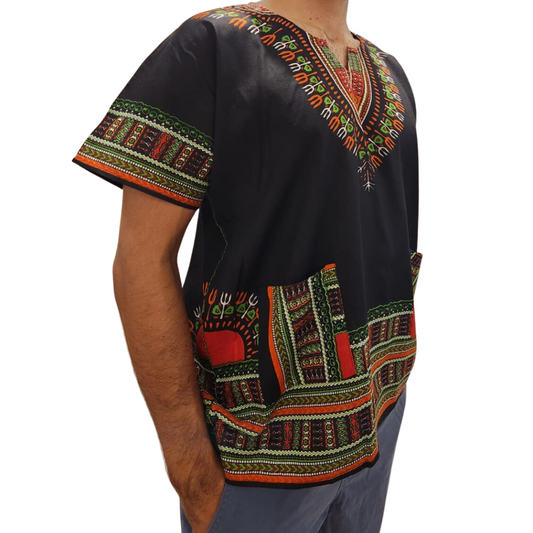 Camisa Juvenil con Estampado Afrocaribeño Negro
