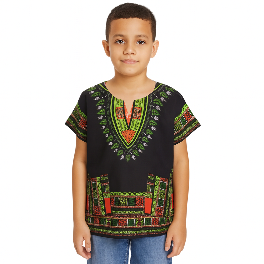 Camisa Juvenil con Estampado Afrocaribeño Negro