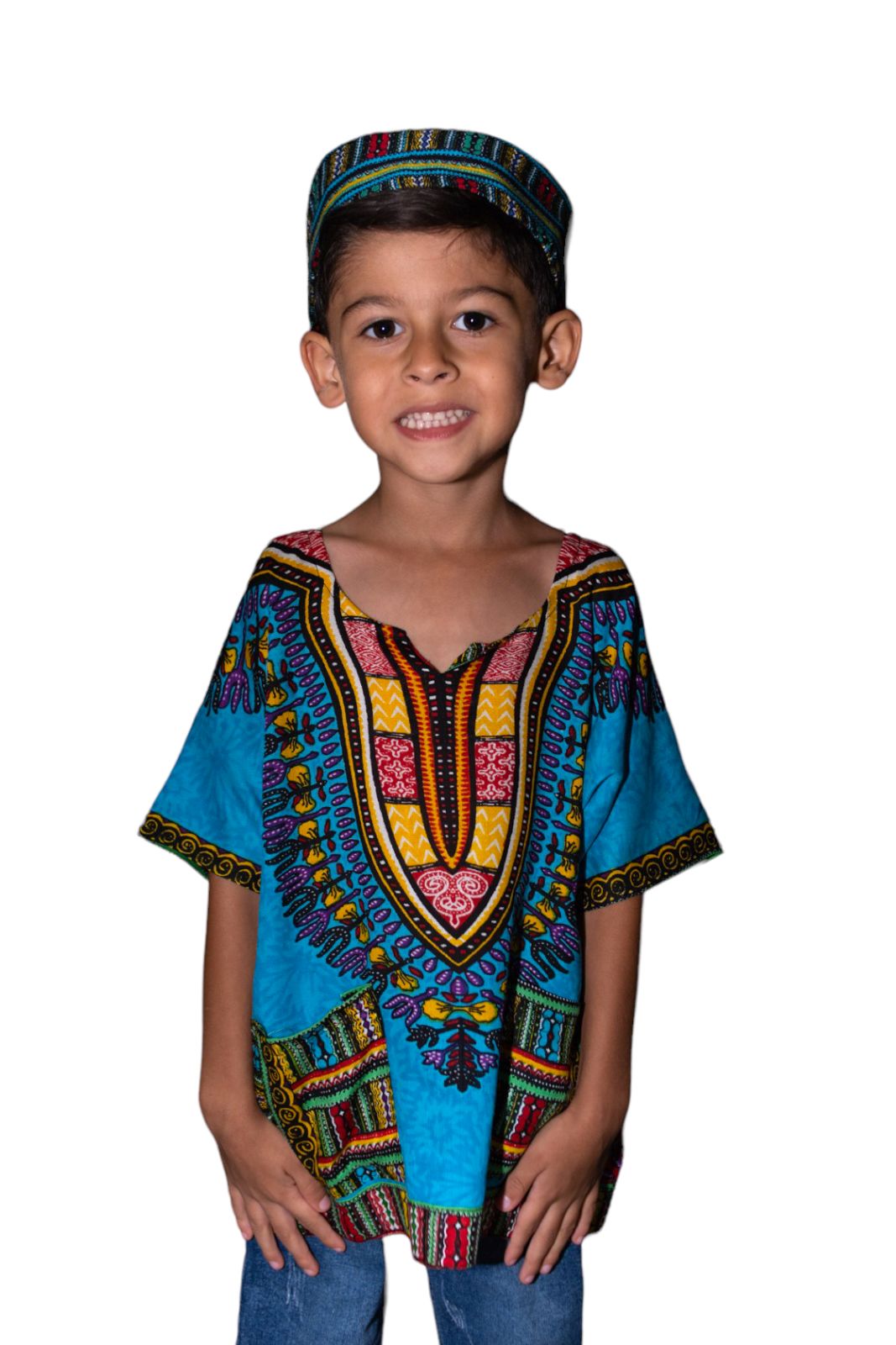 Camisa de Niño con Estampado Afrocaribeño Azul