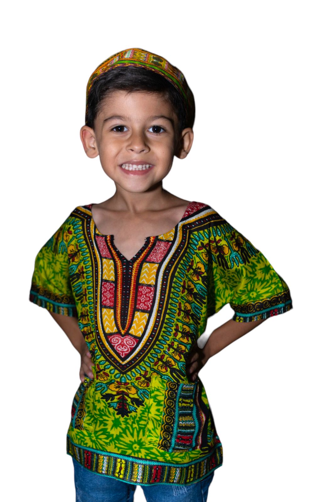 Camisa de Niño con Estampado Afrocaribeño Verde