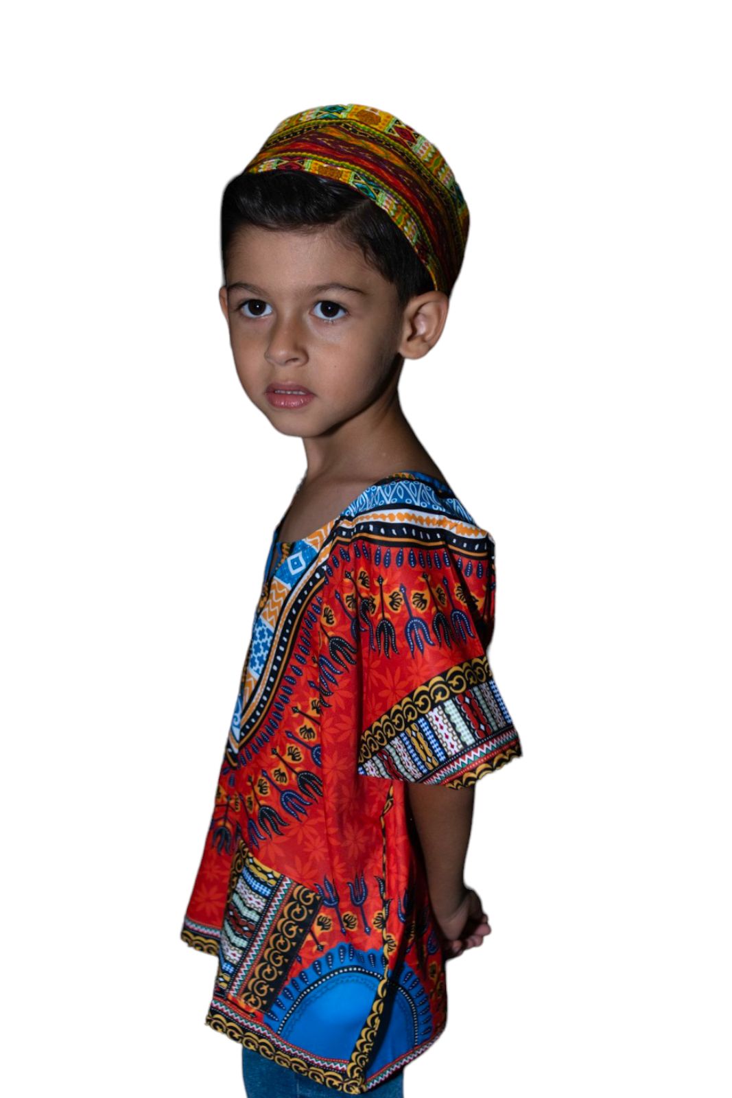 Camisa Dashiki de Niño Afrocaribeño Naranja con Bolsillos