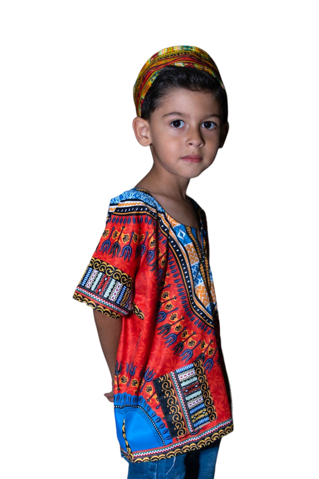 Camisa Dashiki de Niño Afrocaribeño Naranja con Bolsillos