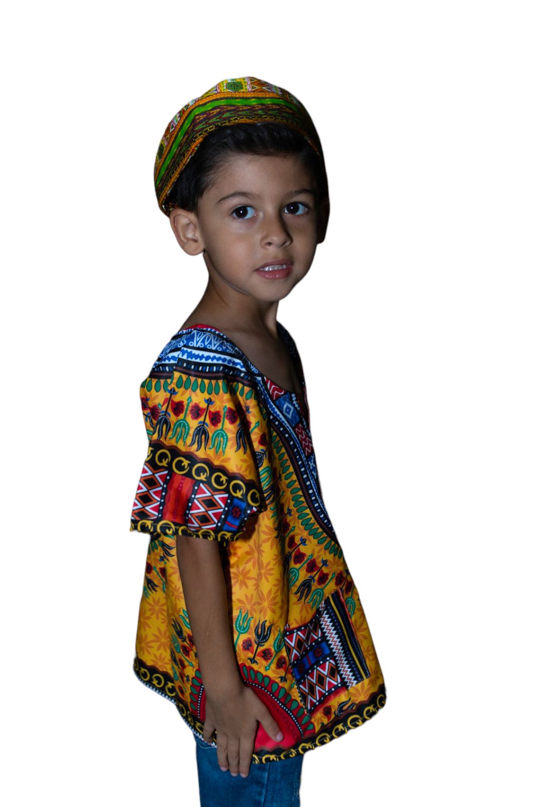 Camisa Dashiki de Niño Afrocaribeño Amarillo con Bolsillos