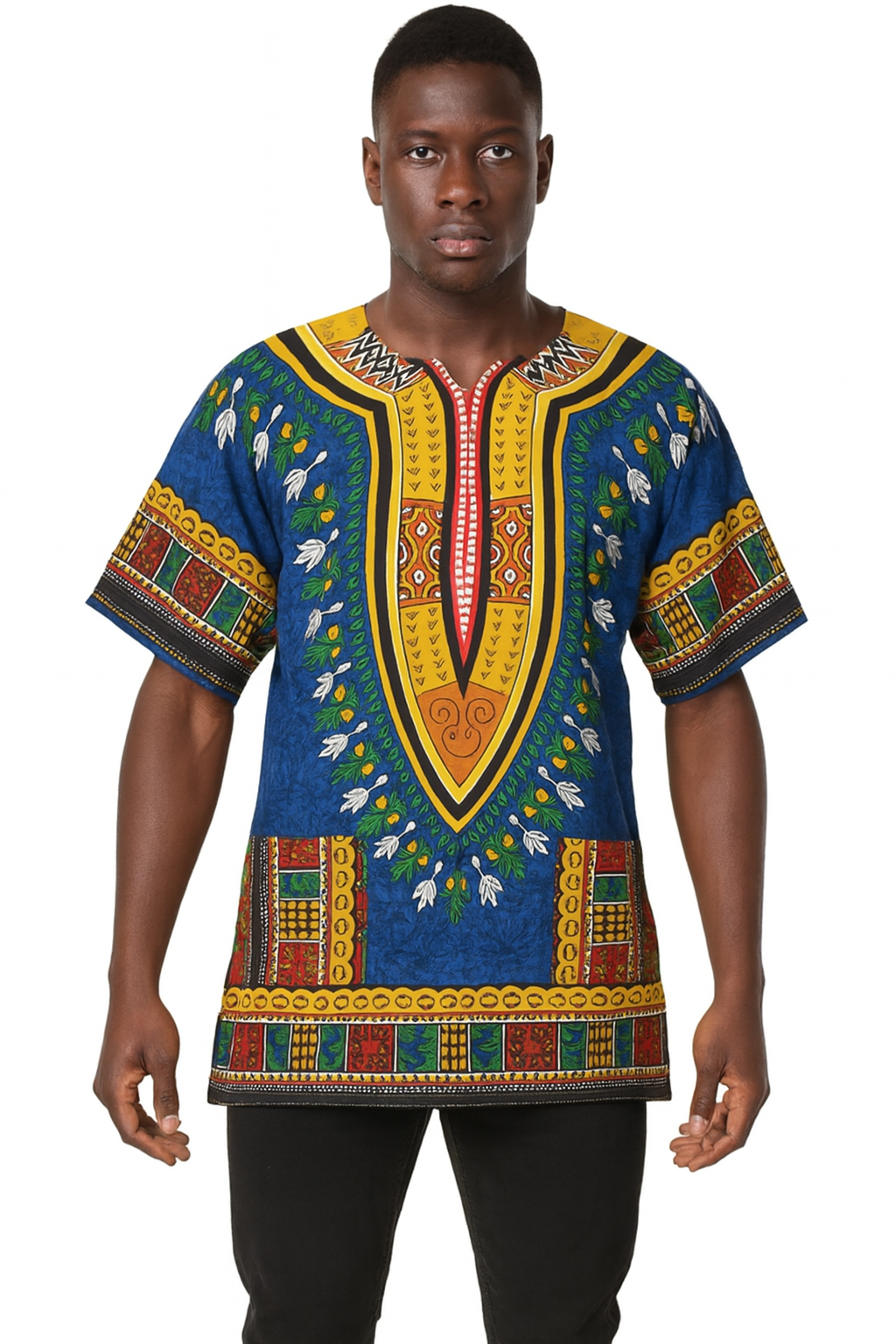 Camisa Dashiki de Hombre con Estampado Afrocaribeño Azul Marino