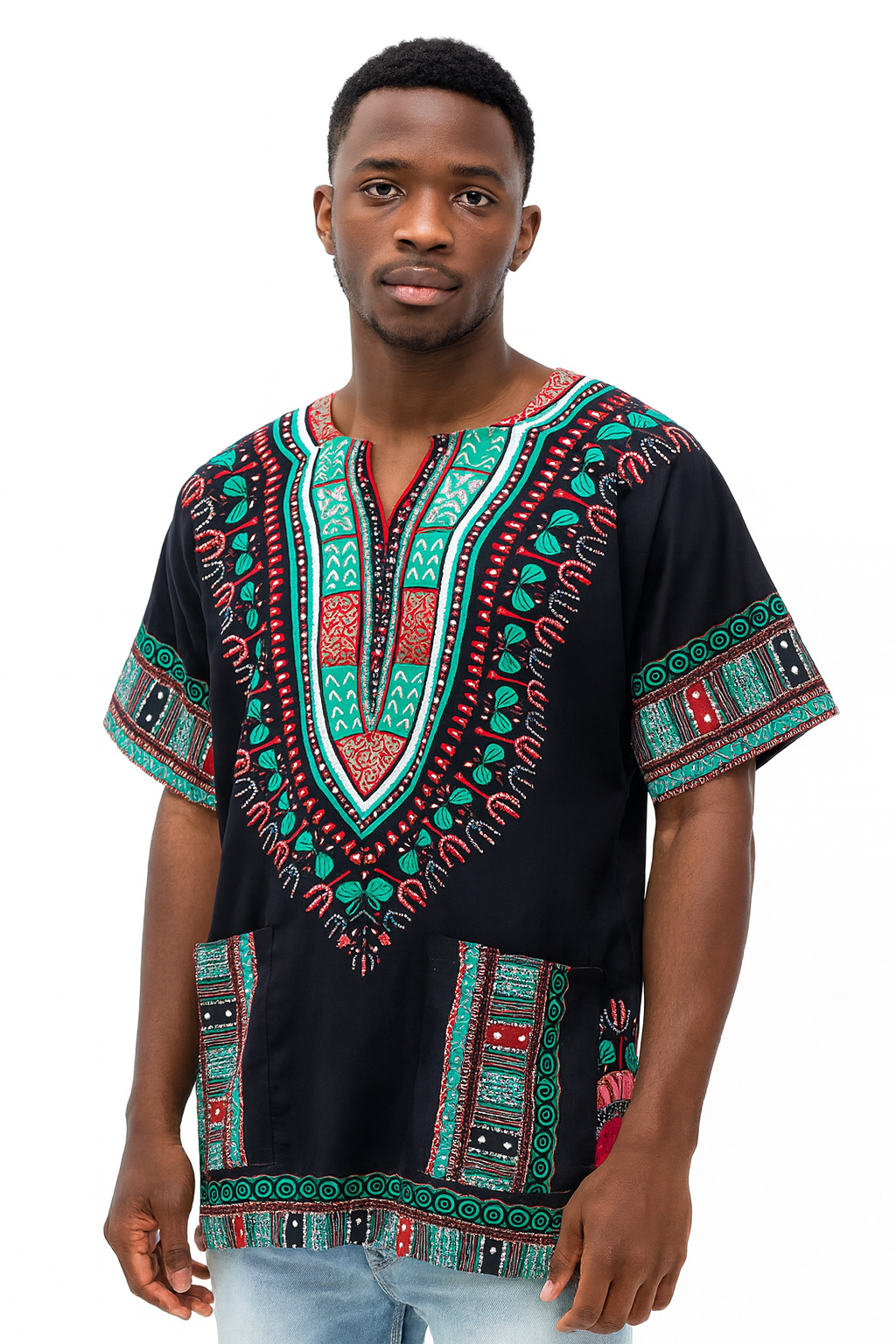 Camisa Dashiki de Hombre con Estampado Afrocaribeño Negro