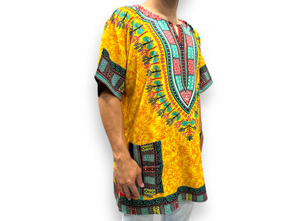 Camisa Dashiki de Hombre con Estampado Afrocaribeño Amarillo