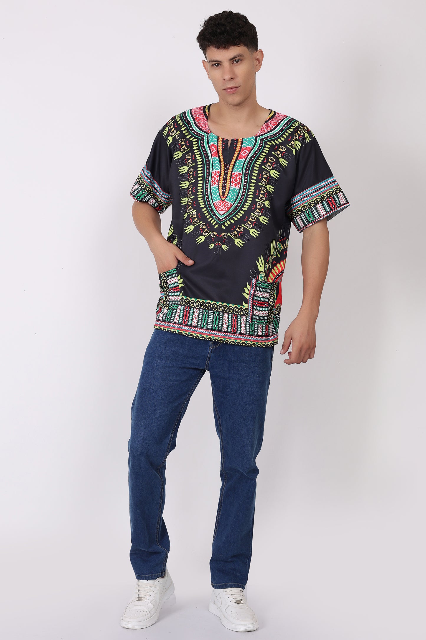 Camisa de Hombre con Estampado Afrocaribeño Negro