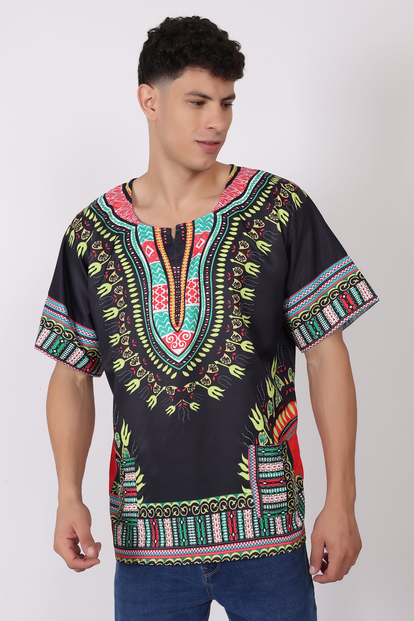 Camisa de Hombre con Estampado Afrocaribeño Negro
