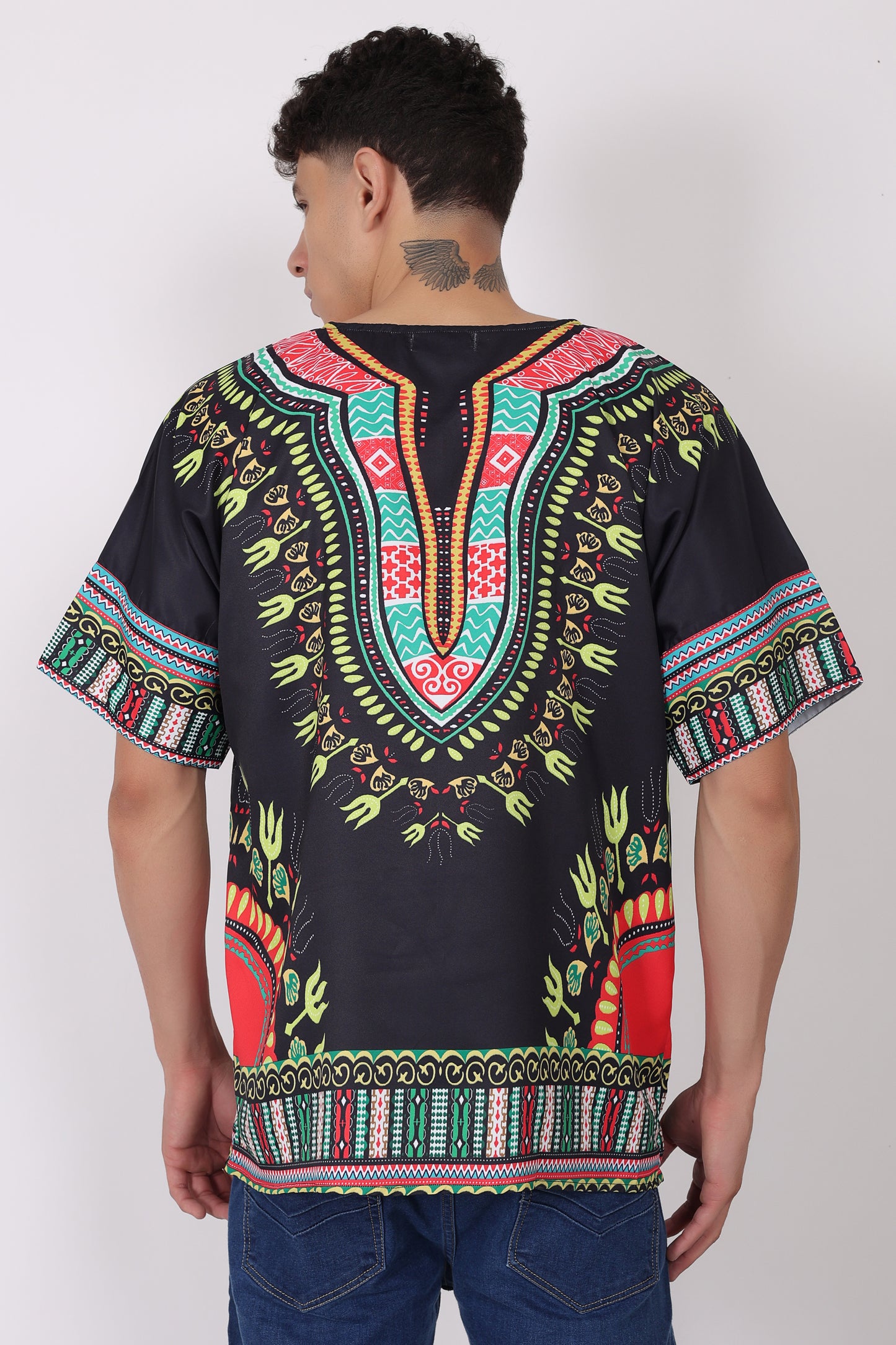 Camisa de Hombre con Estampado Afrocaribeño Negro