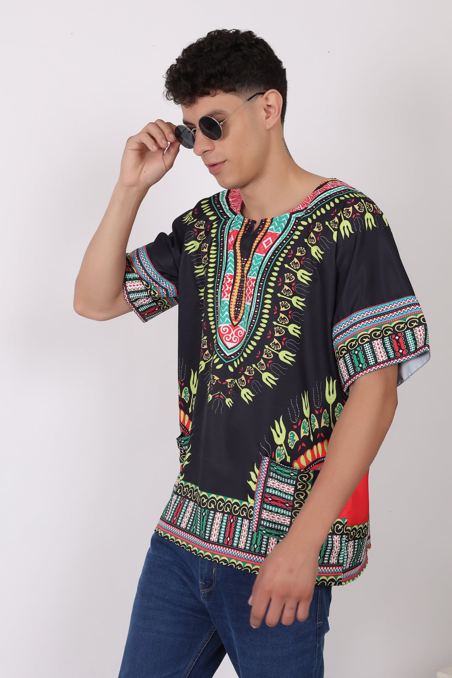 Camisa de Hombre con Estampado Afrocaribeño Negro