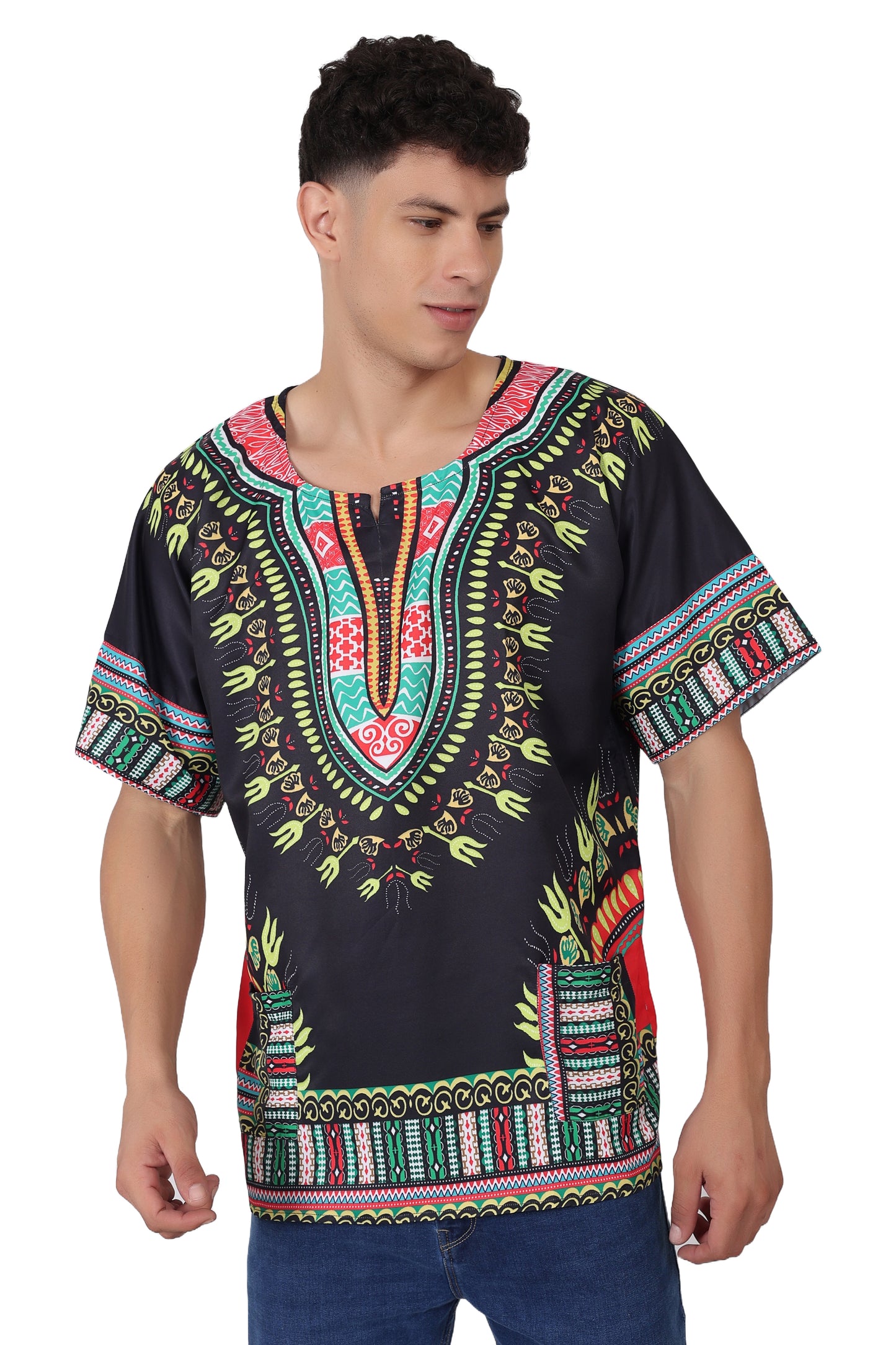 Camisa de Hombre con Estampado Afrocaribeño Negro