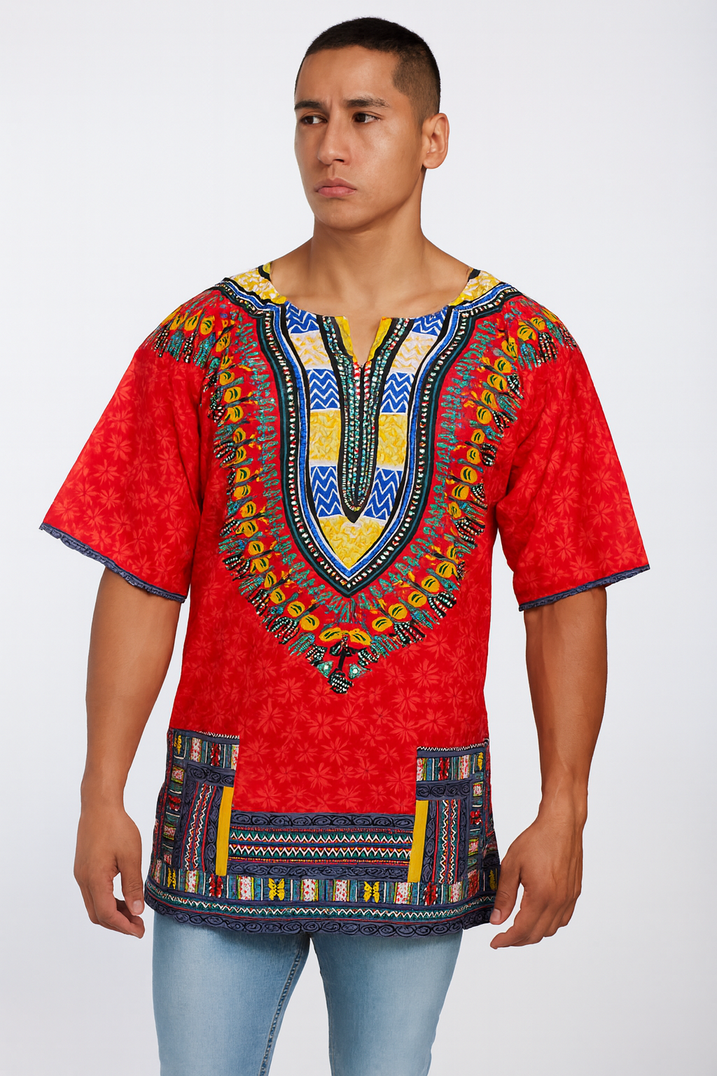 Camisa de Hombre con Estampado Afrocaribeño Rojo