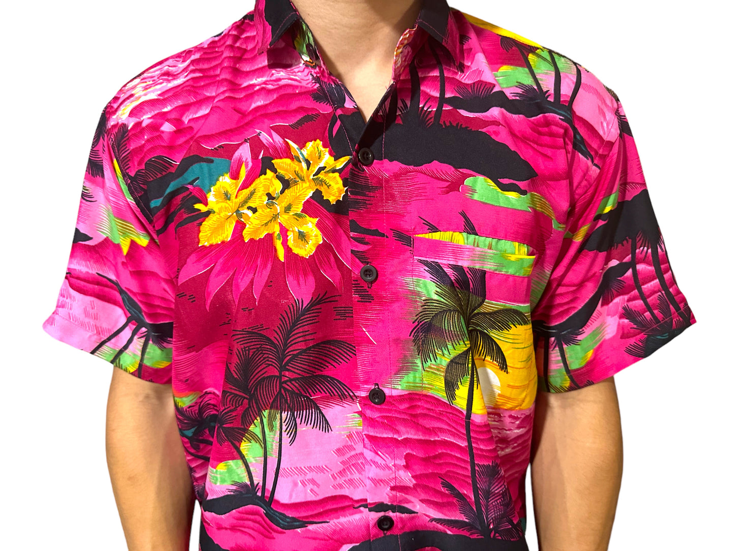 Camisa Hawaiana Playera Caribeña Fucsia de Caballero