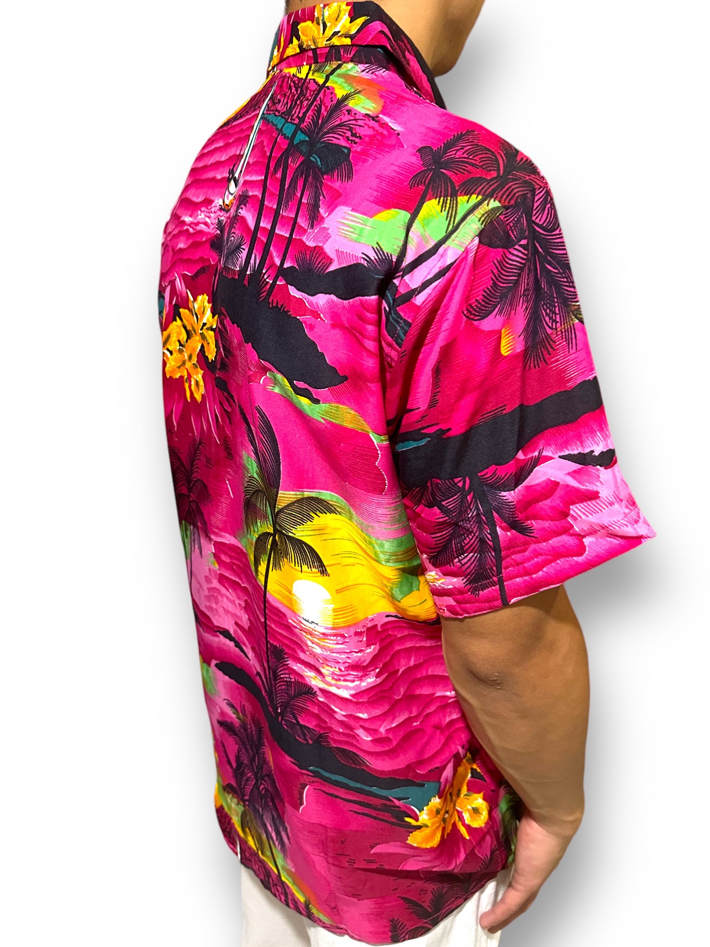 Camisa Hawaiana Playera Caribeña Fucsia de Caballero