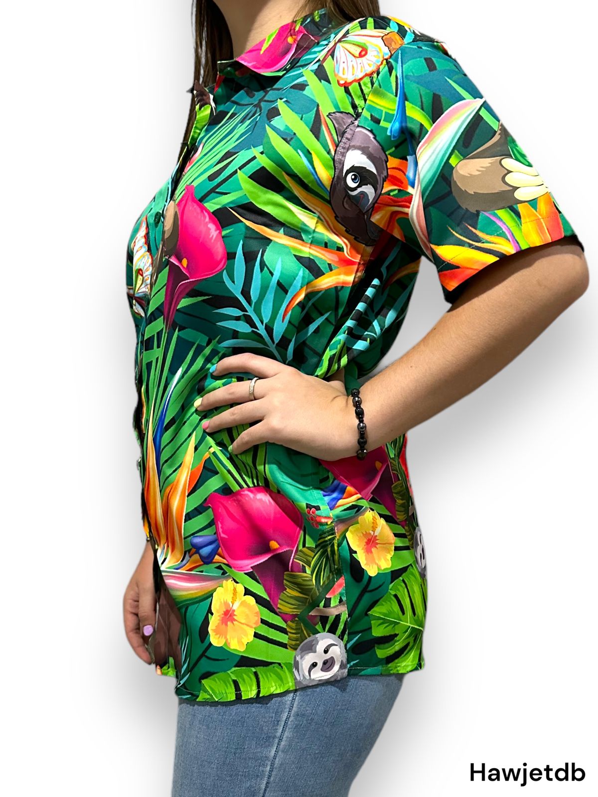 Camisa Hawaiana Playera Caribeña de Dama Oso Perezoso