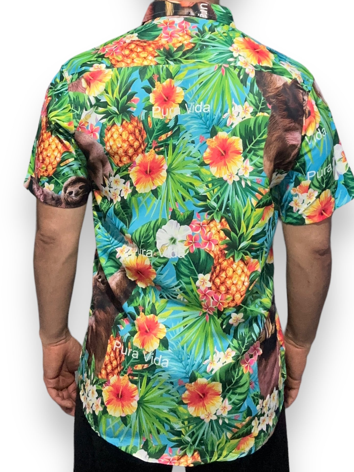 Camisa Hawaiana Playera Caribeña de Caballero Oso Perezoso Pura Vida