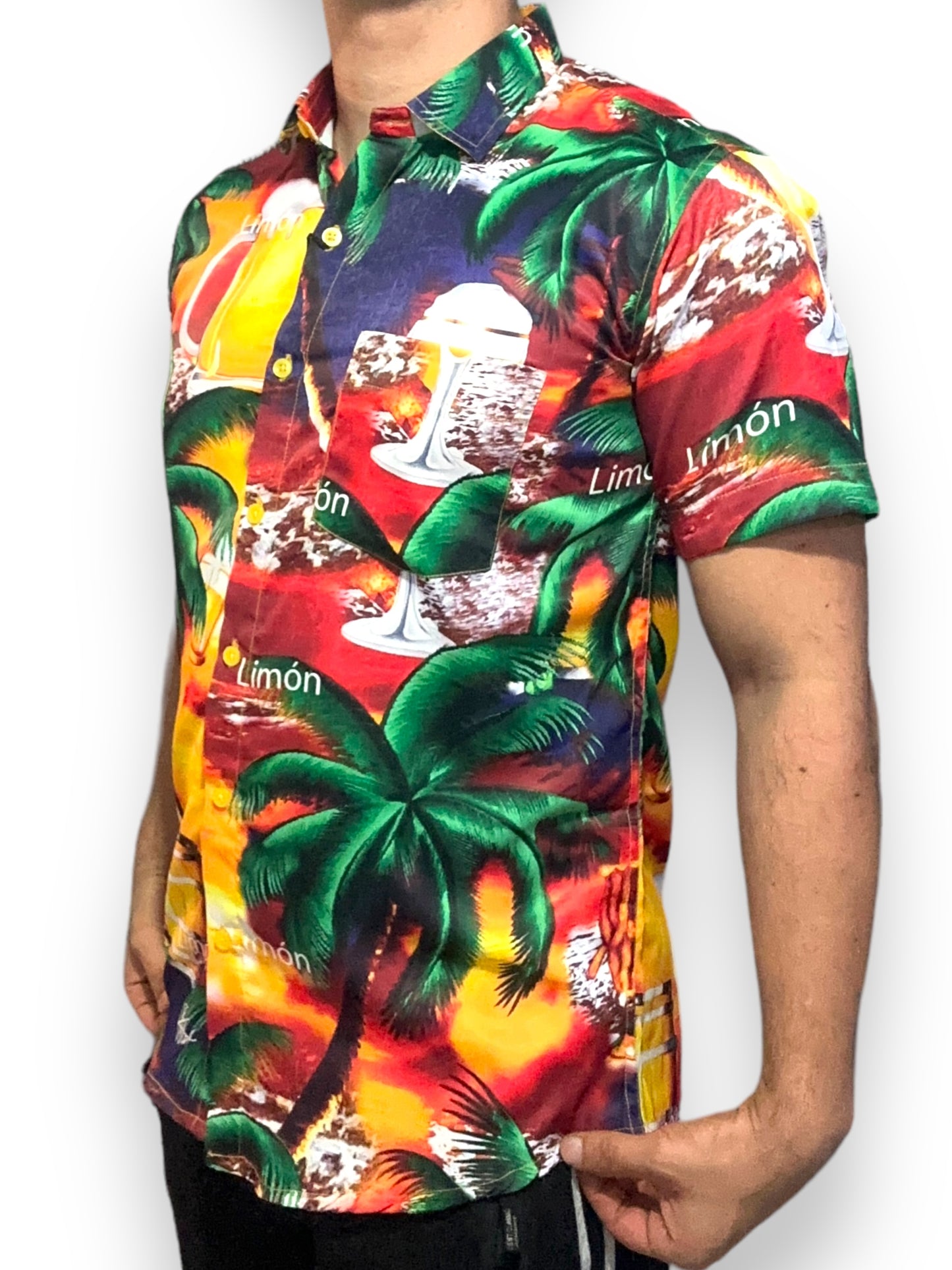 Camisa Hawaiana Playera Caribeña de Caballero Estampado Cerveza Limón